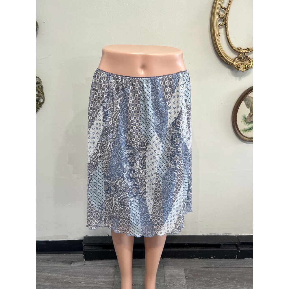 Vintage Y2K Aqua Blues Blue Patchwork Paisley Print Mesh Midi Skirt Size L